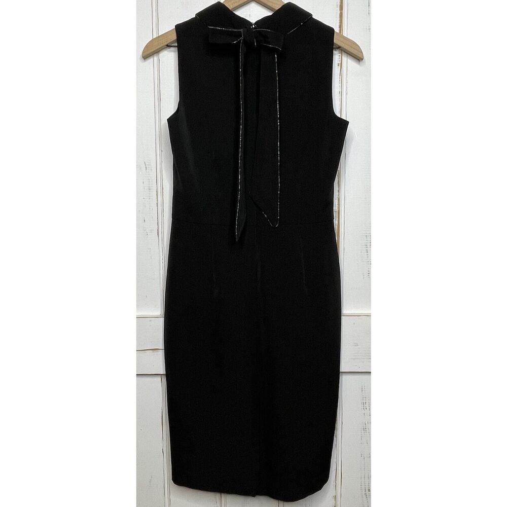 T-Tahari Black Dress Dainty Beaded Peter Pan Collar Bow Accent Tie Back Sheath 6